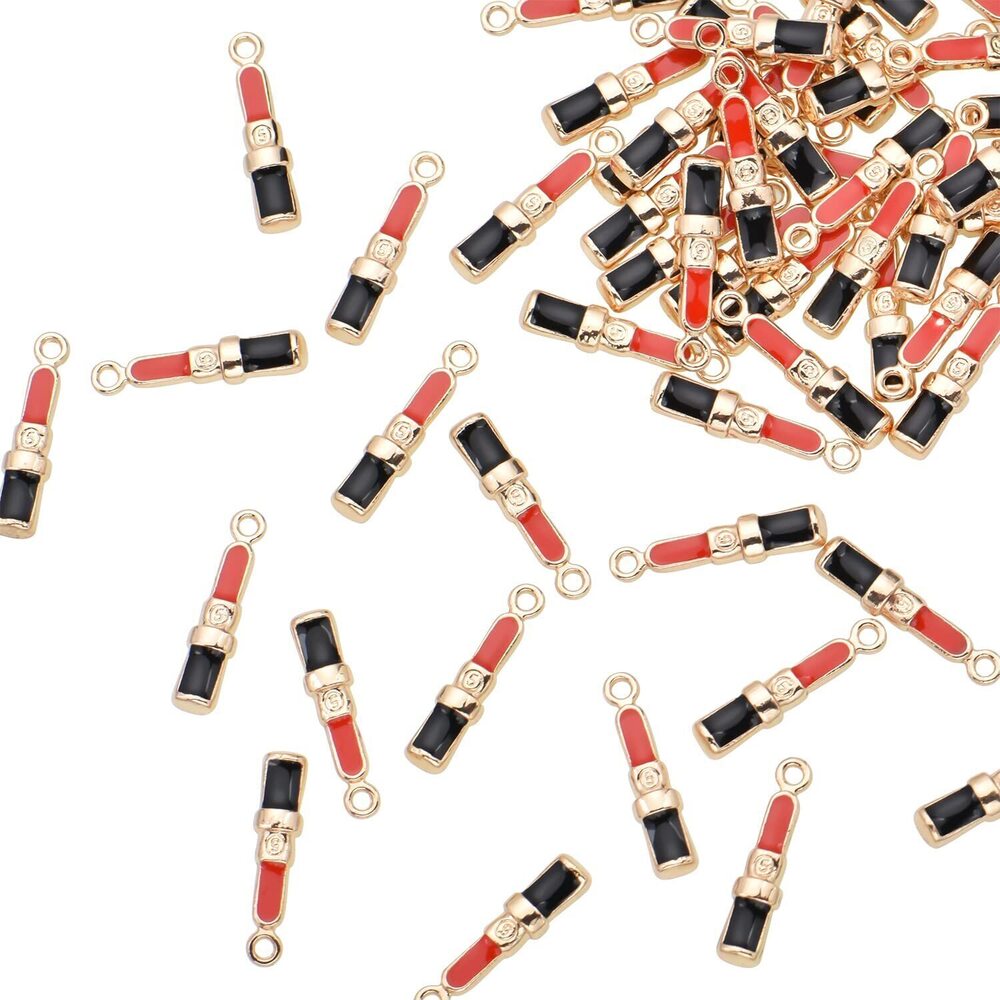 7756 Pack of 80 Lipstick Enamel Charms Gold Plated Colored Pendants Hawaii